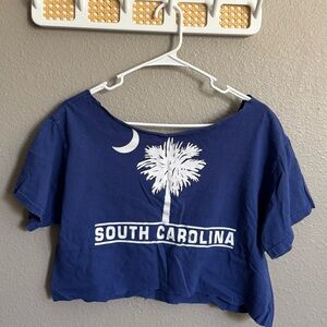 Navy Blue Women's Oversize Crop Top with South Carolina logo